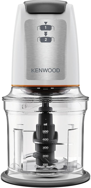 Kenwood Easy Chop, Picadora con Recipiente de 0,5L, 2 Velocidades, Cuatro Cuchillas, Anillo Antideslizante para Mayor Estabilidad, 500W, Apta para Lavavajillas, Blanca CHP61.100WH